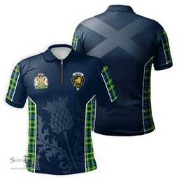 ScotsTee Shop Scottish Campbell of Breadalbane Ancient Clan Scottish Crest and Scottish Thistle Sport Tartan Zipper Polo Shirt