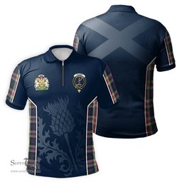 ScotsTee Shop Scottish Fraser Red Dress Clan Scottish Crest and Scottish Thistle Sport Tartan Zipper Polo Shirt