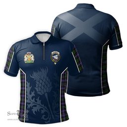 ScotsTee Shop Scottish Galbraith Modern Clan Scottish Crest and Scottish Thistle Sport Tartan Zipper Polo Shirt