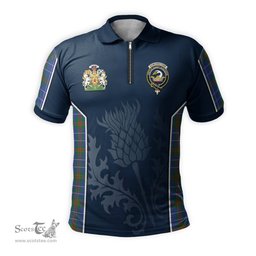 ScotsTee Shop Scottish Edmonstone Clan Scottish Crest and Scottish Thistle Sport Tartan Zipper Polo Shirt