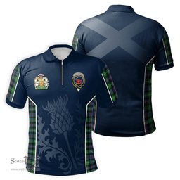 ScotsTee Shop Scottish Farquharson Ancient Clan Scottish Crest and Scottish Thistle Sport Tartan Zipper Polo Shirt