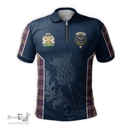 ScotsTee Shop Scottish Carnegie Clan Scottish Crest and Scottish Thistle Sport Tartan Zipper Polo Shirt