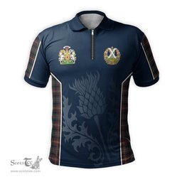 ScotsTee Shop Scottish Cameron Highlanders of Ottawa Clan Scottish Crest and Scottish Thistle Sport Tartan Zipper Polo Shirt