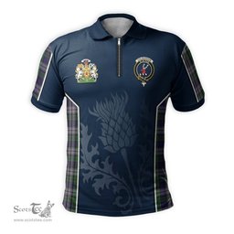 ScotsTee Shop Scottish Colquhoun Dress Clan Scottish Crest and Scottish Thistle Sport Tartan Zipper Polo Shirt