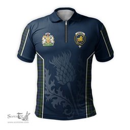 ScotsTee Shop Scottish Campbell of Argyll #01 Clan Scottish Crest and Scottish Thistle Sport Tartan Zipper Polo Shirt