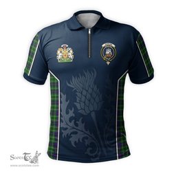 ScotsTee Shop Scottish Duncan Modern Clan Scottish Crest and Scottish Thistle Sport Tartan Zipper Polo Shirt