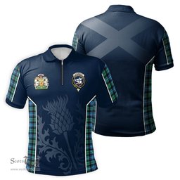 ScotsTee Shop Scottish Galbraith Ancient Clan Scottish Crest and Scottish Thistle Sport Tartan Zipper Polo Shirt