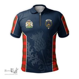 ScotsTee Shop Scottish Cameron Modern Clan Scottish Crest and Scottish Thistle Sport Tartan Zipper Polo Shirt