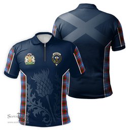 ScotsTee Shop Scottish Congilton Clan Scottish Crest and Scottish Thistle Sport Tartan Zipper Polo Shirt
