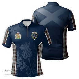 ScotsTee Shop Scottish Fraser Dress Clan Scottish Crest and Scottish Thistle Sport Tartan Zipper Polo Shirt