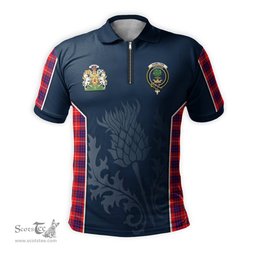 ScotsTee Shop Scottish Hamilton Modern Clan Scottish Crest and Scottish Thistle Sport Tartan Zipper Polo Shirt