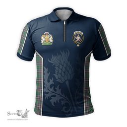 ScotsTee Shop Scottish MacFarlane Hunting Ancient Clan Scottish Crest and Scottish Thistle Sport Tartan Zipper Polo Shirt
