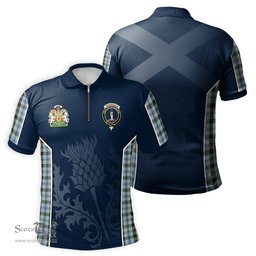 ScotsTee Shop Scottish Henderson Dress Clan Scottish Crest and Scottish Thistle Sport Tartan Zipper Polo Shirt