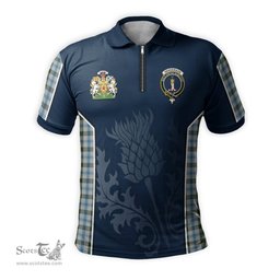 ScotsTee Shop Scottish Henderson Dress Clan Scottish Crest and Scottish Thistle Sport Tartan Zipper Polo Shirt