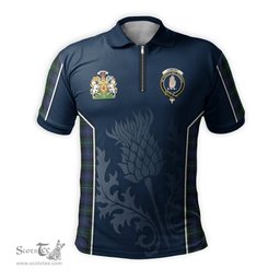 ScotsTee Shop Scottish Lamont #2 Clan Scottish Crest and Scottish Thistle Sport Tartan Zipper Polo Shirt
