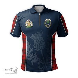 ScotsTee Shop Scottish Hogg Clan Scottish Crest and Scottish Thistle Sport Tartan Zipper Polo Shirt