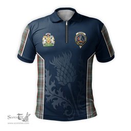 ScotsTee Shop Scottish MacBain Dress Clan Scottish Crest and Scottish Thistle Sport Tartan Zipper Polo Shirt
