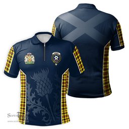 ScotsTee Shop Scottish Jardine Modern Clan Scottish Crest and Scottish Thistle Sport Tartan Zipper Polo Shirt