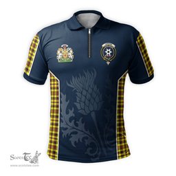 ScotsTee Shop Scottish Jardine Modern Clan Scottish Crest and Scottish Thistle Sport Tartan Zipper Polo Shirt