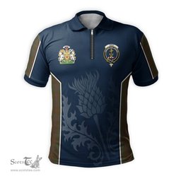 ScotsTee Shop Scottish Gray Clan Scottish Crest and Scottish Thistle Sport Tartan Zipper Polo Shirt