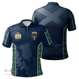ScotsTee Shop Scottish Gordon Old Ancient Clan Scottish Crest and Scottish Thistle Sport Tartan Zipper Polo Shirt