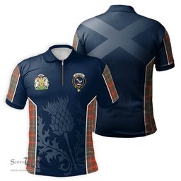 ScotsTee Shop Scottish MacDougall Ancient Clan Scottish Crest and Scottish Thistle Sport Tartan Zipper Polo Shirt