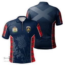 ScotsTee Shop Scottish MacGillivray Modern Clan Scottish Crest and Scottish Thistle Sport Tartan Zipper Polo Shirt