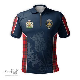 ScotsTee Shop Scottish MacGillivray Modern Clan Scottish Crest and Scottish Thistle Sport Tartan Zipper Polo Shirt