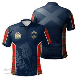 ScotsTee Shop Scottish Langlands Clan Scottish Crest and Scottish Thistle Sport Tartan Zipper Polo Shirt