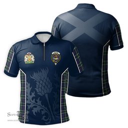 ScotsTee Shop Scottish Graham of Montrose Modern Clan Scottish Crest and Scottish Thistle Sport Tartan Zipper Polo Shirt