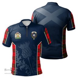 ScotsTee Shop Scottish Heron Clan Scottish Crest and Scottish Thistle Sport Tartan Zipper Polo Shirt