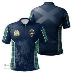 ScotsTee Shop Scottish Graham of Montrose Ancient Clan Scottish Crest and Scottish Thistle Sport Tartan Zipper Polo Shirt