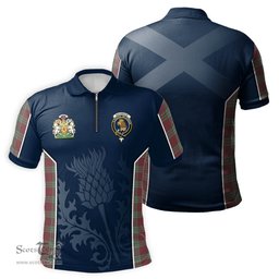 ScotsTee Shop Scottish MacGregor Hunting Ancient Clan Scottish Crest and Scottish Thistle Sport Tartan Zipper Polo Shirt