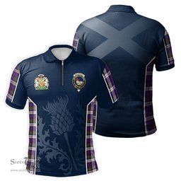 ScotsTee Shop Scottish MacDonald Dress Modern Clan Scottish Crest and Scottish Thistle Sport Tartan Zipper Polo Shirt