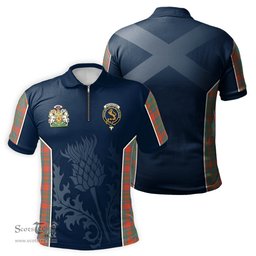 ScotsTee Shop Scottish MacKintosh Ancient Clan Scottish Crest and Scottish Thistle Sport Tartan Zipper Polo Shirt