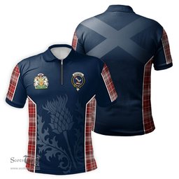ScotsTee Shop Scottish MacDougall Dress Clan Scottish Crest and Scottish Thistle Sport Tartan Zipper Polo Shirt