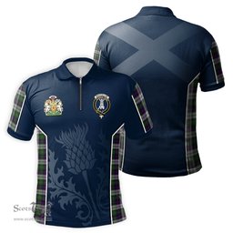 ScotsTee Shop Scottish MacCallum Dress Clan Scottish Crest and Scottish Thistle Sport Tartan Zipper Polo Shirt
