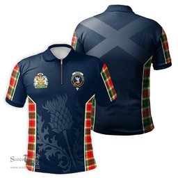 ScotsTee Shop Scottish Gibsone (Gibson-Gibbs) Clan Scottish Crest and Scottish Thistle Sport Tartan Zipper Polo Shirt