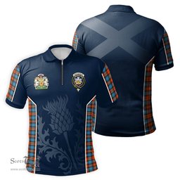 ScotsTee Shop Scottish MacLachlan Ancient Clan Scottish Crest and Scottish Thistle Sport Tartan Zipper Polo Shirt