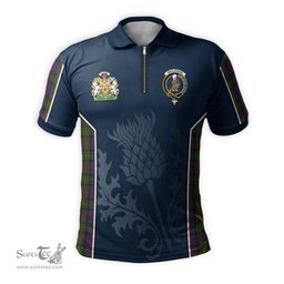 ScotsTee Shop Scottish MacLennan Clan Scottish Crest and Scottish Thistle Sport Tartan Zipper Polo Shirt