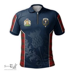ScotsTee Shop Scottish MacNab Clan Scottish Crest and Scottish Thistle Sport Tartan Zipper Polo Shirt