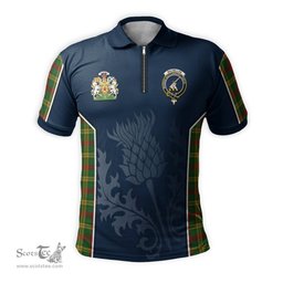 ScotsTee Shop Scottish MacMillan Society of Glasgow Clan Scottish Crest and Scottish Thistle Sport Tartan Zipper Polo Shirt