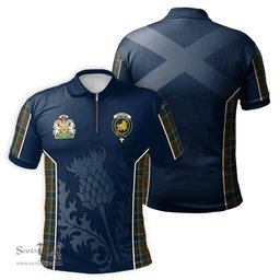 ScotsTee Shop Scottish MacTavish Hunting Clan Scottish Crest and Scottish Thistle Sport Tartan Zipper Polo Shirt