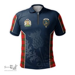 ScotsTee Shop Scottish Maxwell Modern Clan Scottish Crest and Scottish Thistle Sport Tartan Zipper Polo Shirt