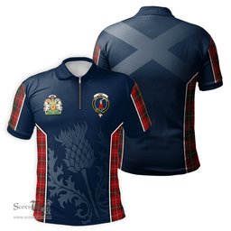 ScotsTee Shop Scottish Orr Clan Scottish Crest and Scottish Thistle Sport Tartan Zipper Polo Shirt