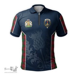 ScotsTee Shop Scottish Rattray Clan Scottish Crest and Scottish Thistle Sport Tartan Zipper Polo Shirt