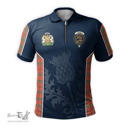 ScotsTee Shop Scottish Munro Ancient Clan Scottish Crest and Scottish Thistle Sport Tartan Zipper Polo Shirt