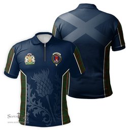 ScotsTee Shop Scottish Macnaughton Hunting Clan Scottish Crest and Scottish Thistle Sport Tartan Zipper Polo Shirt