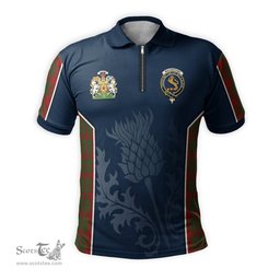 ScotsTee Shop Scottish MacKintosh Red Clan Scottish Crest and Scottish Thistle Sport Tartan Zipper Polo Shirt