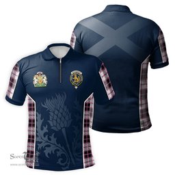 ScotsTee Shop Scottish MacPherson Hunting Modern Clan Scottish Crest and Scottish Thistle Sport Tartan Zipper Polo Shirt